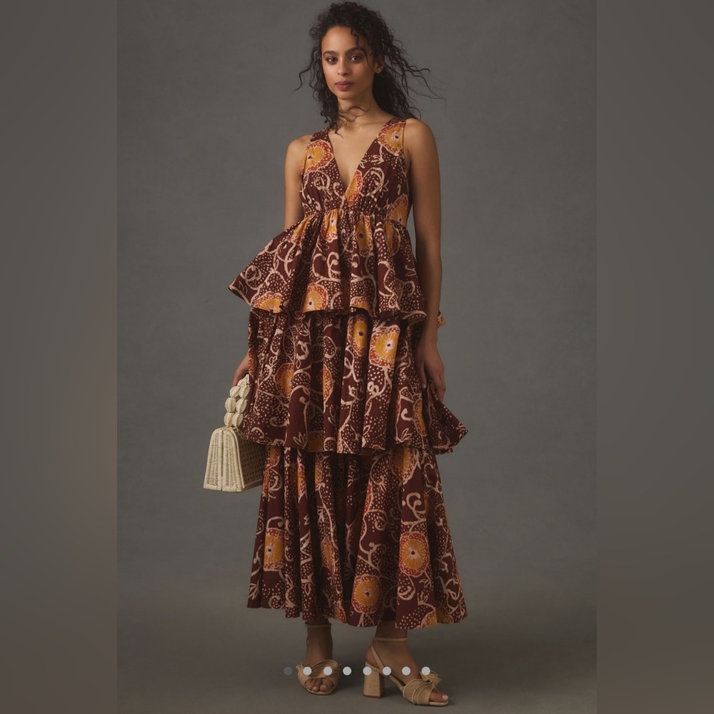 Atsu V Neck Floral Tiered Maxi Dress